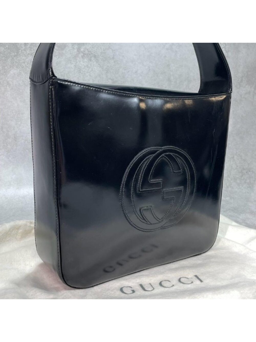 Gucci GG Shoulder Bag Patent Leather Black Logo
